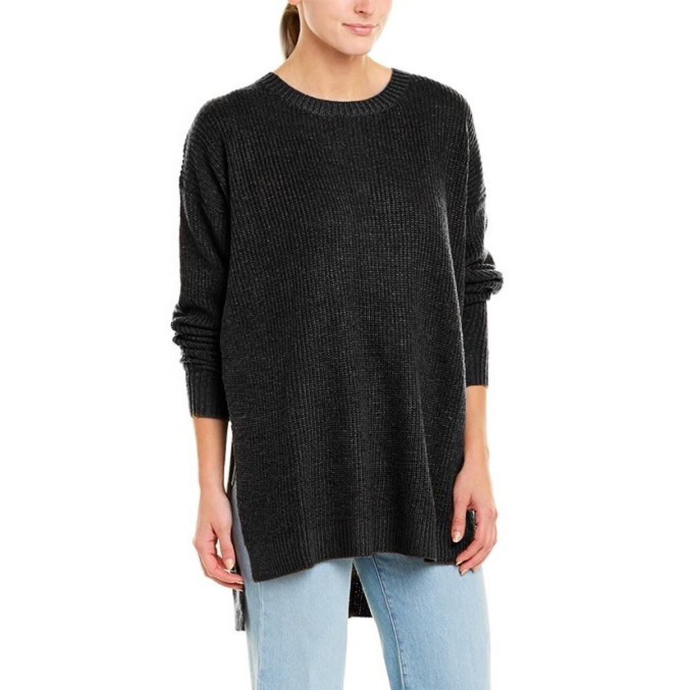 Six Crisp Days | Black High Side Slit Oversized Sweater Angora Blend Size XS/S